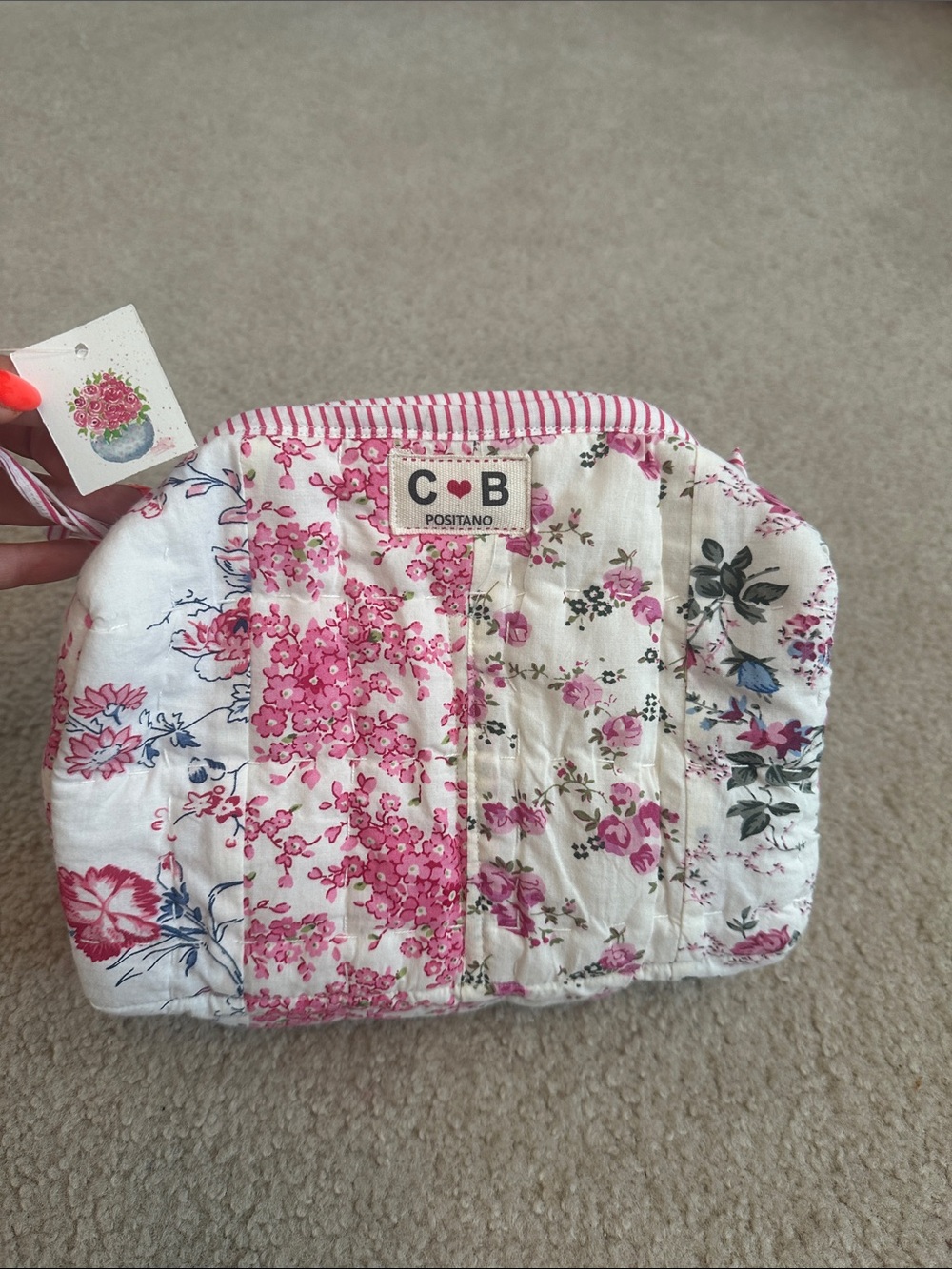 C·B Positano Pink Floral Quilted Travel Cosmetic Bag